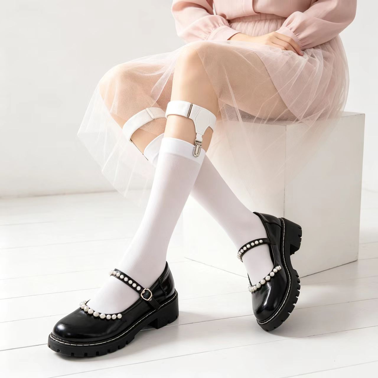 白色jk制服袜子女中筒袜腿环春薄长袜薄款天鹅绒日系百搭袜夹腿夹