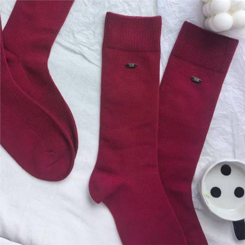 24秋冬新款安可拉红蝴蝶结女袜金属min标 潮流百搭洋气中筒袜