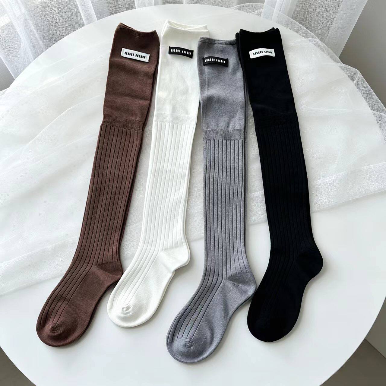 过膝袜饰品袜子女袜布标欧货轻奢ins潮袜网红中筒棉袜秋冬新款
