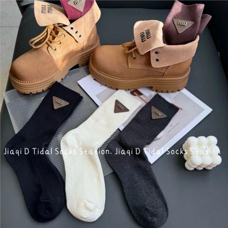 欧货新款重工金属皮标袜子女高筒ins百搭网红爆款潮袜高腰女袜潮