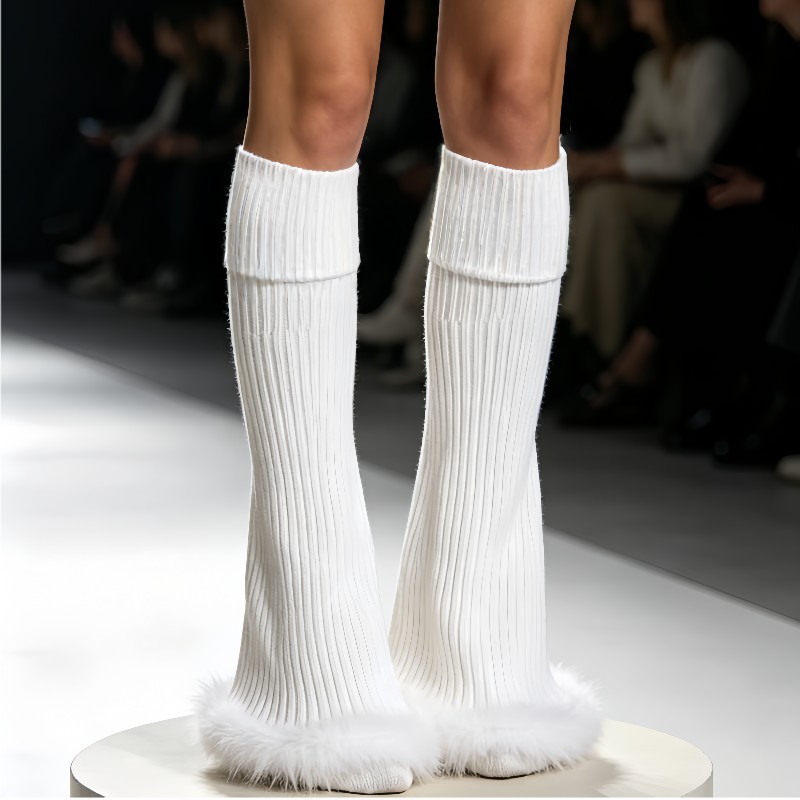 千禧年Y2K辣妹复古手缝羽毛花边竖条针织遮瑕手袖保暖袜套女