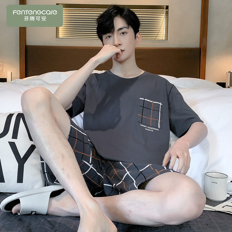 男士睡衣纯棉短袖短裤夏季套头圆领可外穿休闲风大码家居服套装男,女士内衣/男士内衣/家居服,睡衣/家居服套装,淘宝优惠券,粉丝福利购,淘宝优惠卷