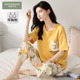 七分裤 睡衣女款 纯棉带胸垫短袖 夏季 女士温婉居家居服夏天 2026新款