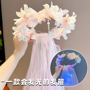 儿童花朵发光发箍女童新款碎发神器公主皇冠头箍宝宝发饰不勒头