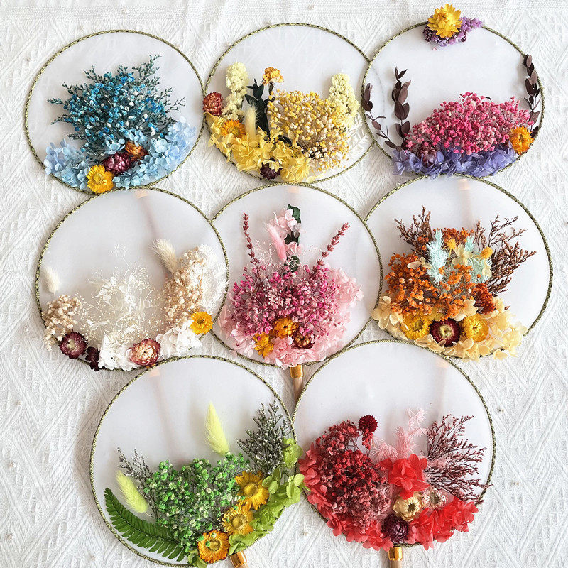 永生花干花材料包diy贴画团扇扇子干花礼物团建活动花艺课手工