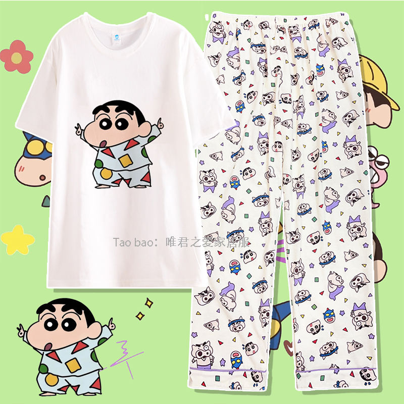 纯棉蜡笔小新睡衣女款夏季圆领
