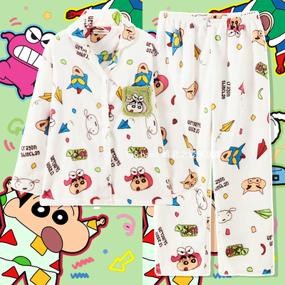 法兰绒蜡笔小新睡衣男女款冬季
