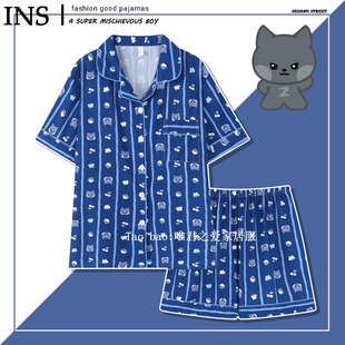 冰丝woongnini睡衣女款夏条纹金地雄zeroni家居服韩版小众设计感