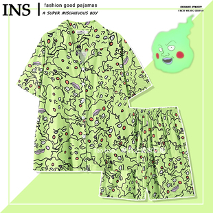 纯棉日系动漫灵能百分百睡衣女款 同人家居服 夏天短袖 小酒窝二次元