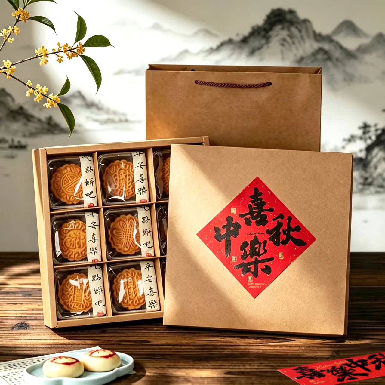 中式九宫格牛皮月饼包装盒