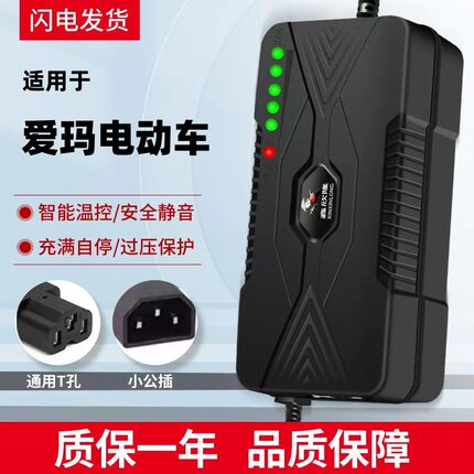 适用爱玛电动车充电器电瓶车48V12AH60V20AH72伏新国标小公插通用