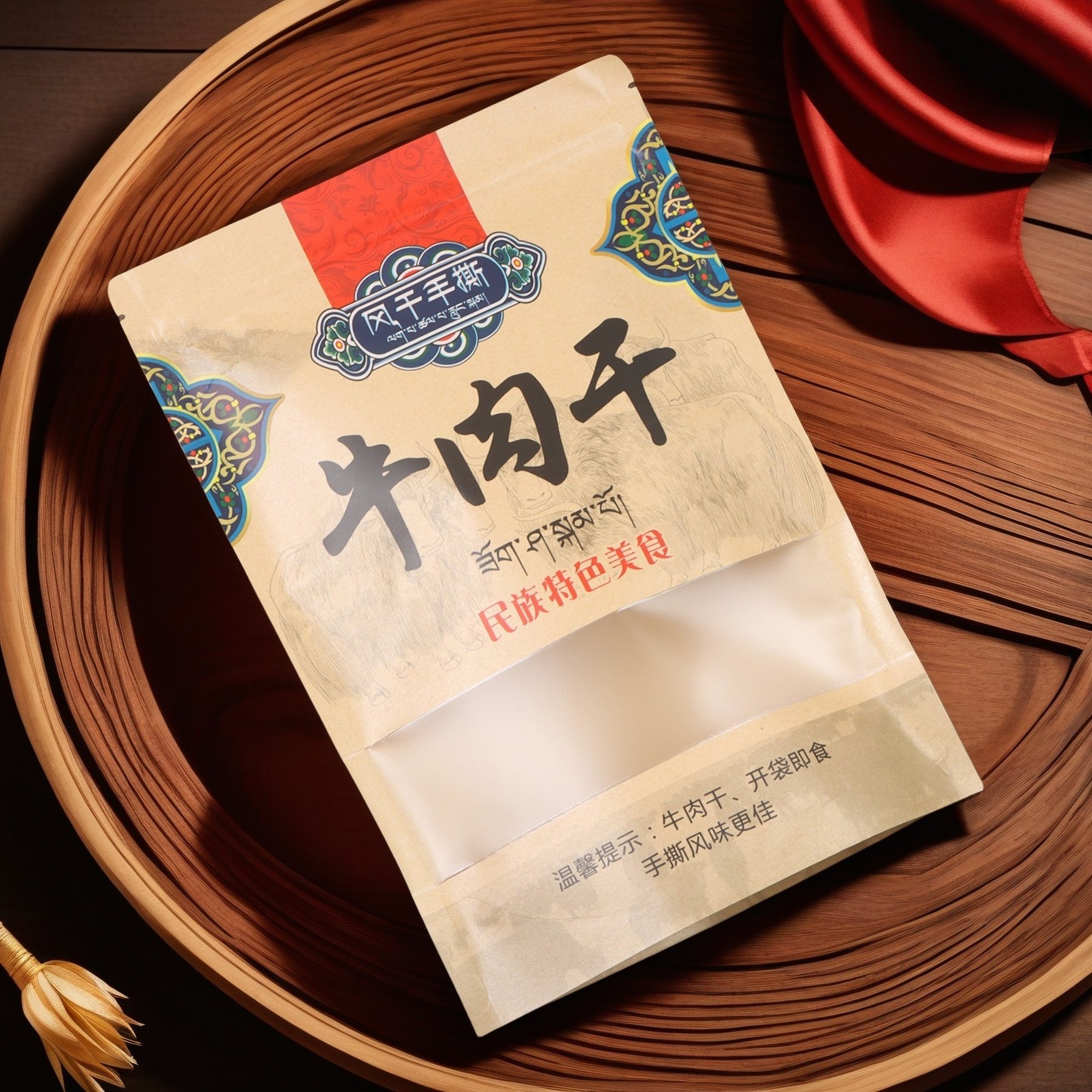 风干手撕牛肉干包装袋自立自封250克500克牦牛肉干的袋子牛皮纸