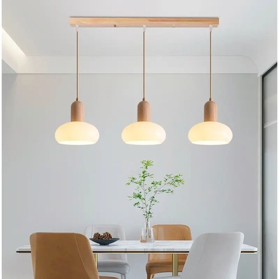 白蜡木 原木风餐厅吊灯奶油风餐桌吧台灯现代简约卧室床头小吊灯