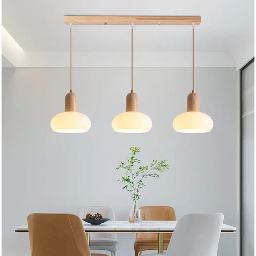 白蜡木 原木风餐厅吊灯奶油风餐桌吧台灯现代简约卧室床头小吊灯