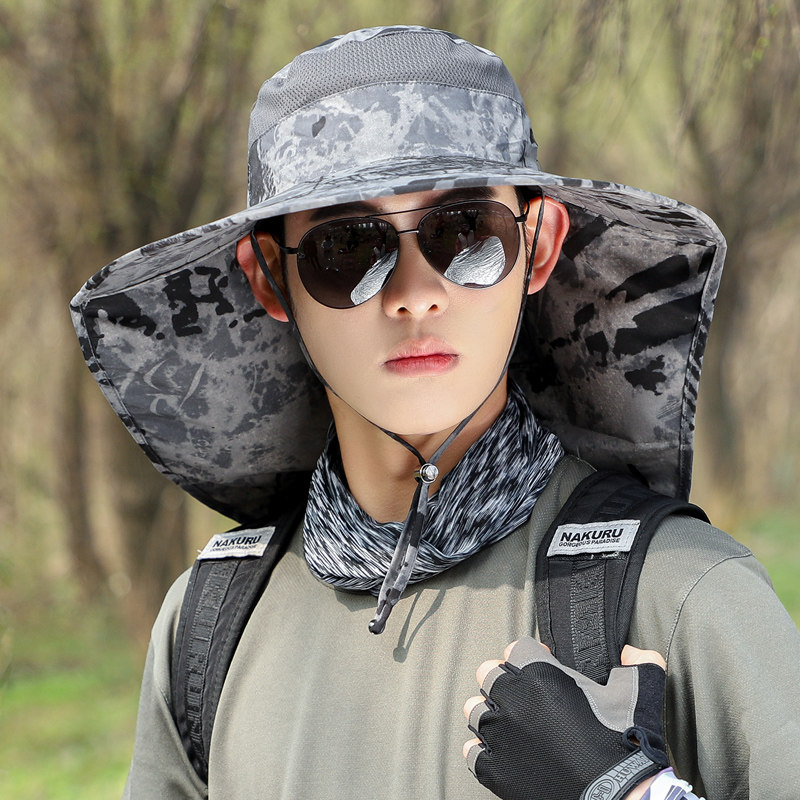 太阳能充电风扇帽子男夏太阳帽遮脸护颈钓鱼帽防晒帽防紫外线凉帽