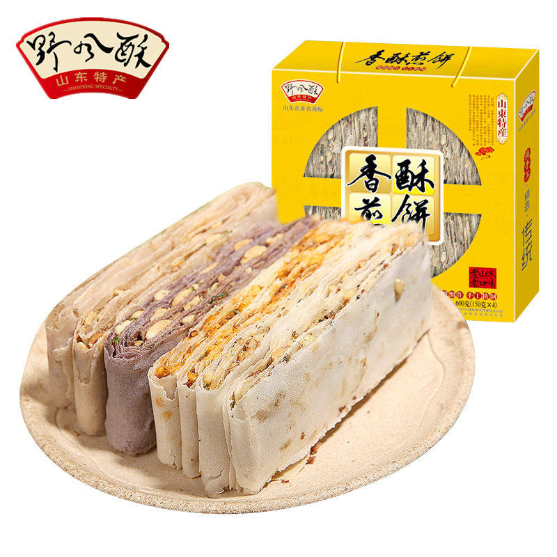 野风酥山东特产香酥煎饼 花生夹心手提礼盒600g零食