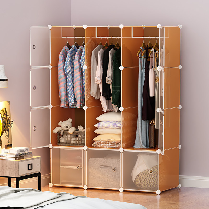 简易衣柜家用储物挂衣卧室收纳柜现代简约出租房用组装塑料布衣橱
