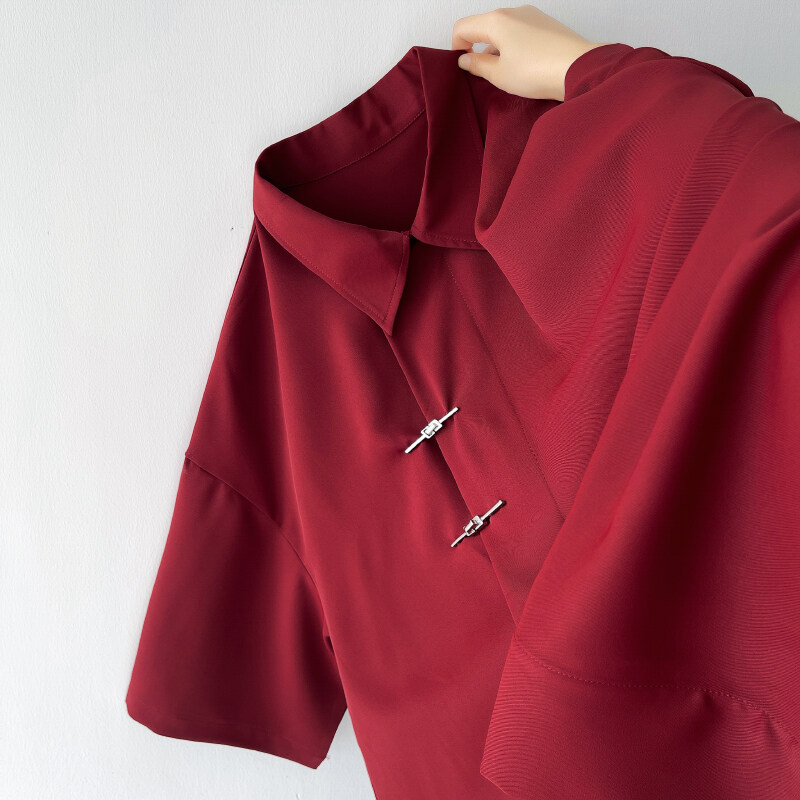 新中式红色冰丝短袖衬衫男款夏季