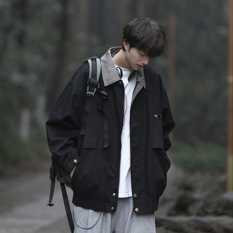 日系猎装夹克外套黑色工装棒球服