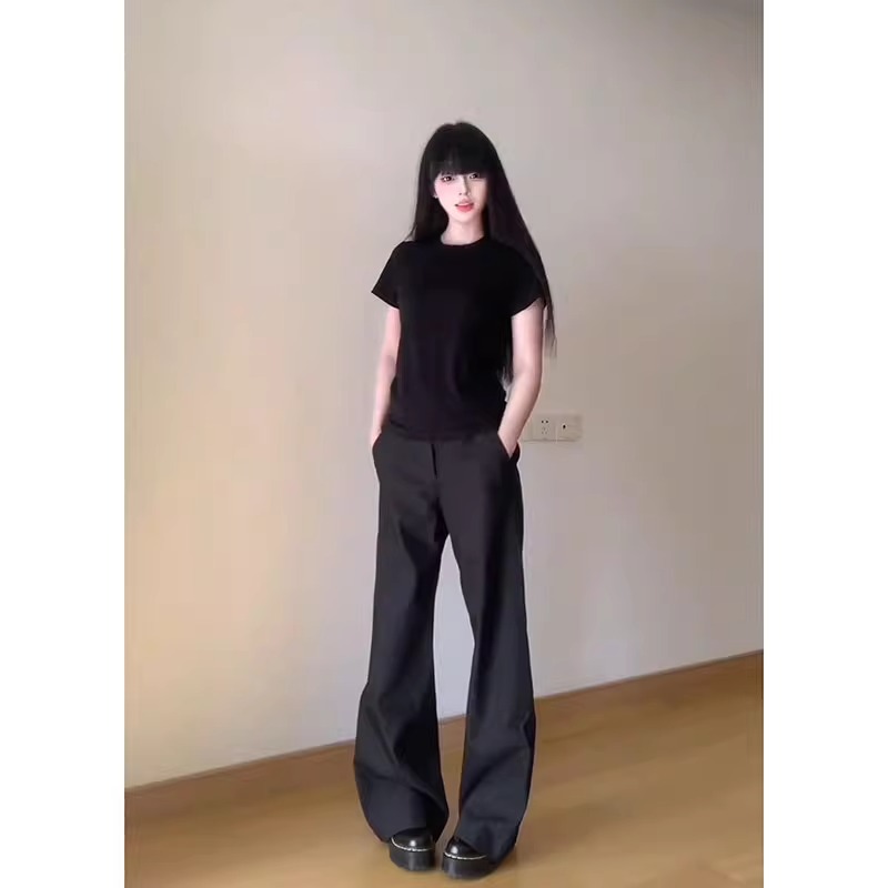 aftertaste黑色垂感西裤男女同款