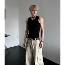 黑色跨栏运动背心男款潮牌高级感美式坎肩重磅内搭坎袖汗衫t恤夏