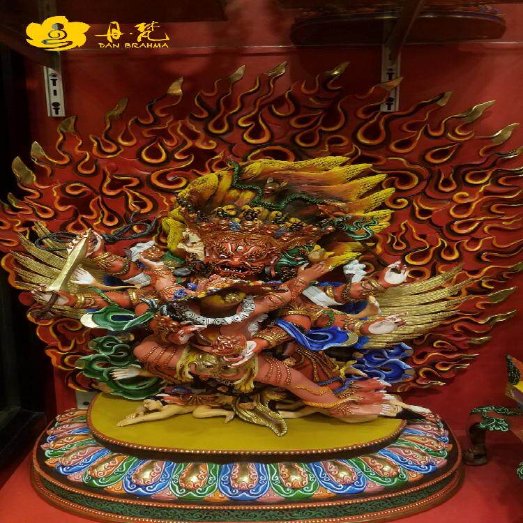 尼泊尔纯铜彩绘马头金刚雕像 马头明王护法像 精工雕刻高度70cm