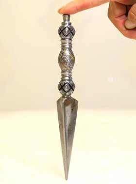 尼泊尔纯手工普巴橛银色普巴杵法器纯铜+铁雕刻制作怀旧复古21cm
