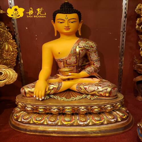尼泊尔释迦族释迦牟尼彩绘雕像高60cm2尺铜雕西藏古代铜雕