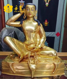 尼泊尔全鎏金米拉日巴雕像 米勒日巴尊者 密勒日巴 33cm