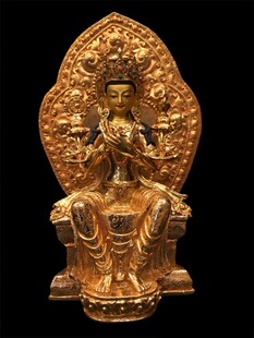 尼泊尔精品全鎏金未来佛强巴佛弥勒佛坐像一尺32cm 手工铜雕摆件