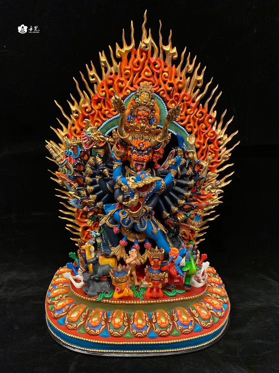 尼泊尔释迦族大师作品紫铜彩绘大威德金刚佛像密宗护法佛像高36cm