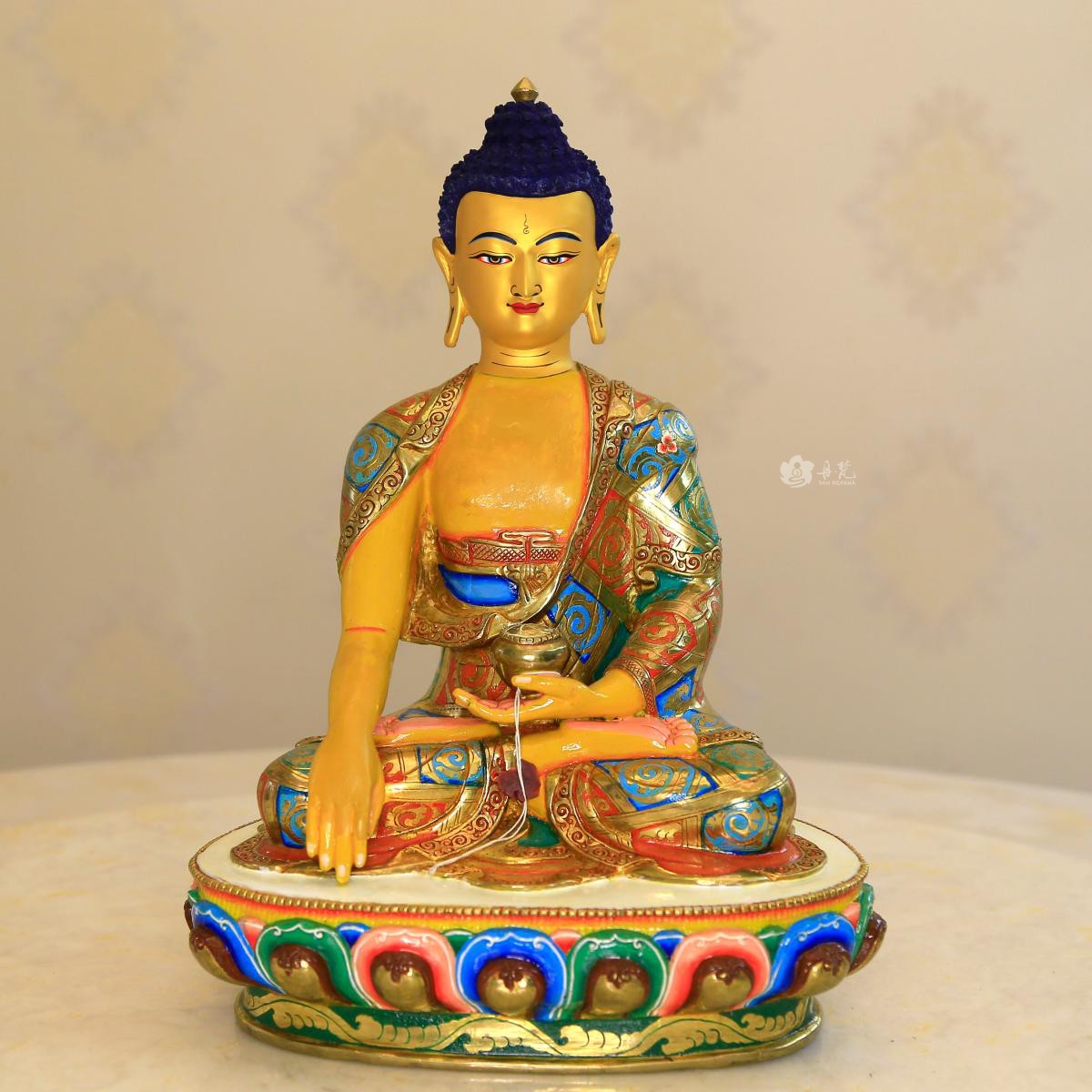 尼泊尔释迦族彩绘鎏金精品释迦牟尼佛铜雕像雕花铜雕塑摆件33cm