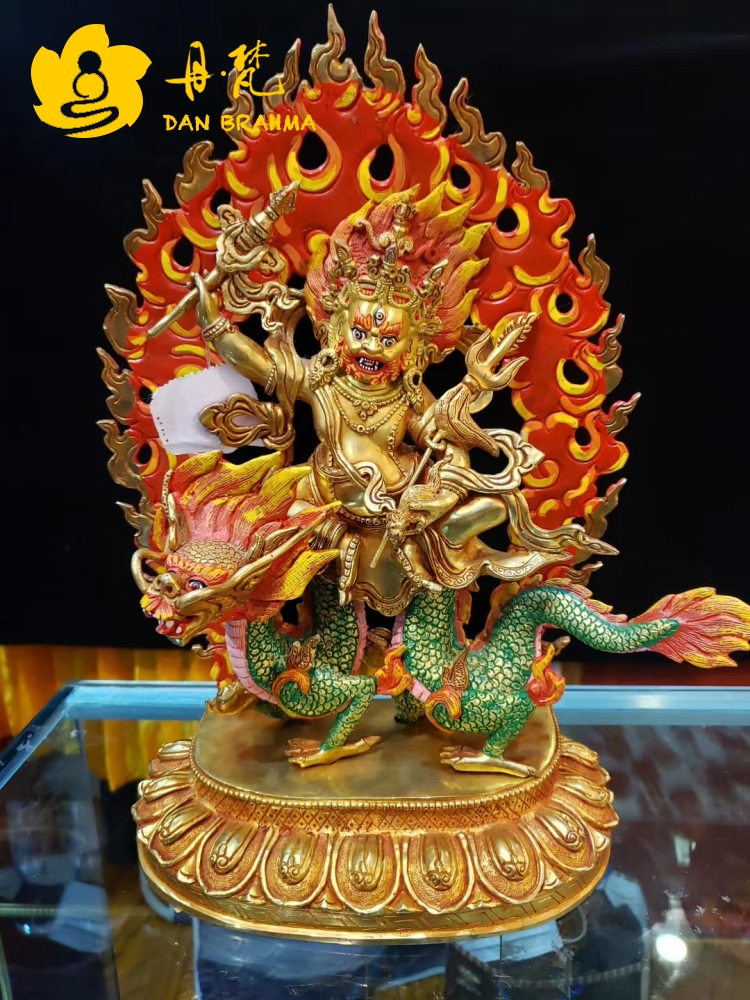 白财神雕像 尼泊尔纯铜鎏金彩绘白宝藏王 一尺骑龙财神高33cm