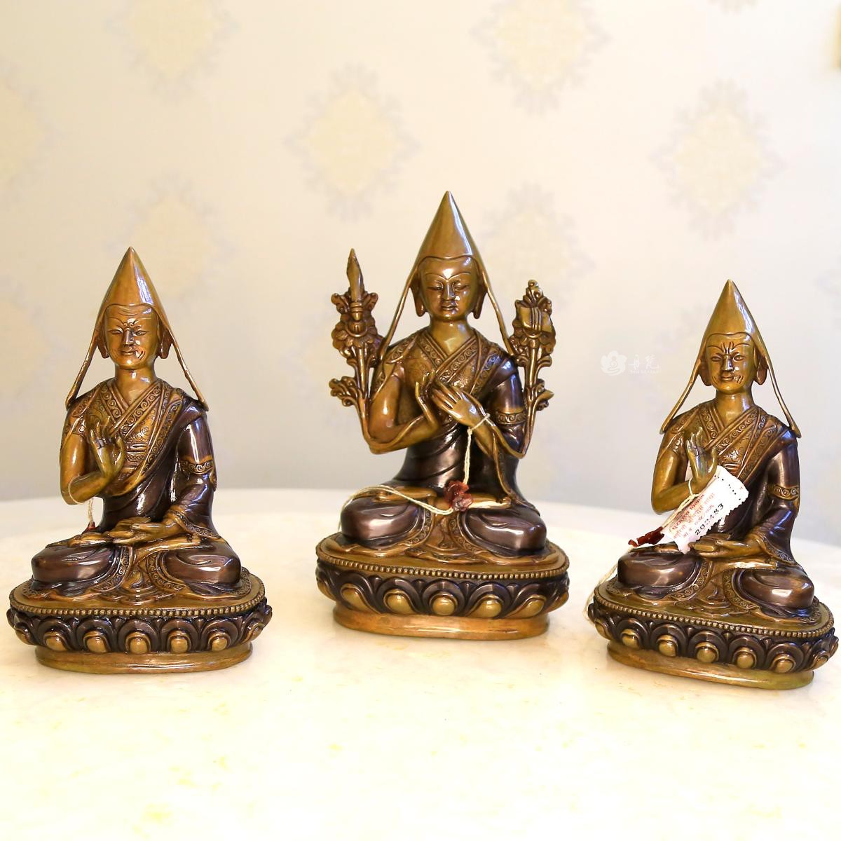 尼泊尔宗喀巴三尊纯紫铜工艺师徒三尊工艺品摆件装饰品家居7寸21c