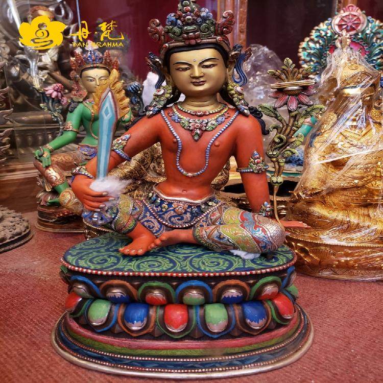 尼泊尔精品红文殊菩萨虚空藏菩萨像铜雕像高雕二雕像西藏古代铜雕