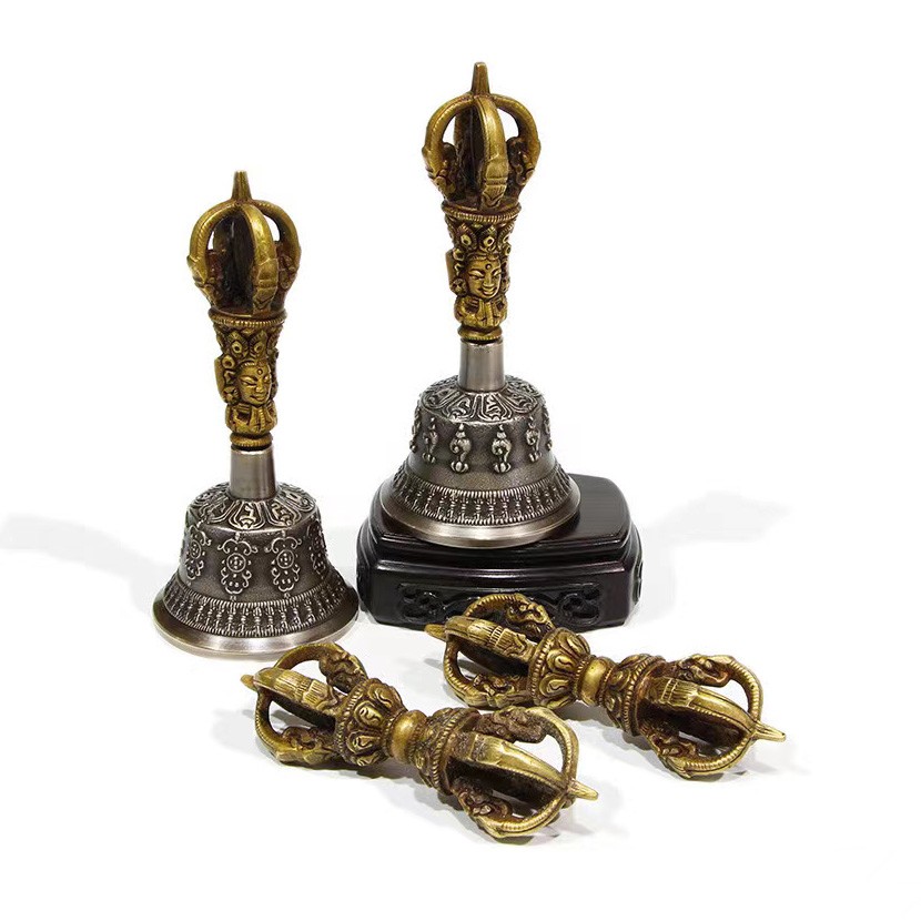 尼泊尔纯手工五股金刚铃五股铃小号迷你金刚铃杵五钴铃铛法器15cm