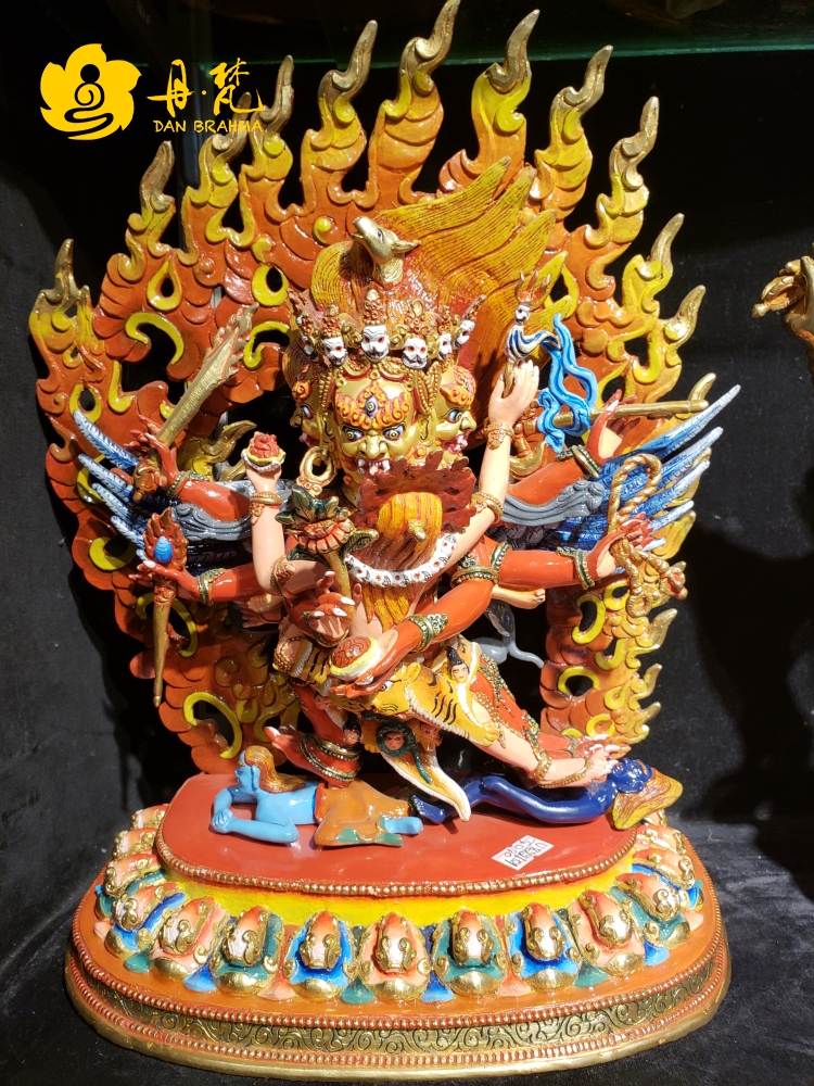 尼泊尔纯手工打造铜雕像彩绘马头金刚雕像马头明王马西藏古代铜雕