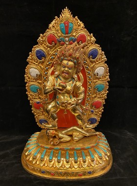 尼泊尔黑财神释迦族大师作品全鎏金纯铜雕刻镶嵌宝石高度40cm