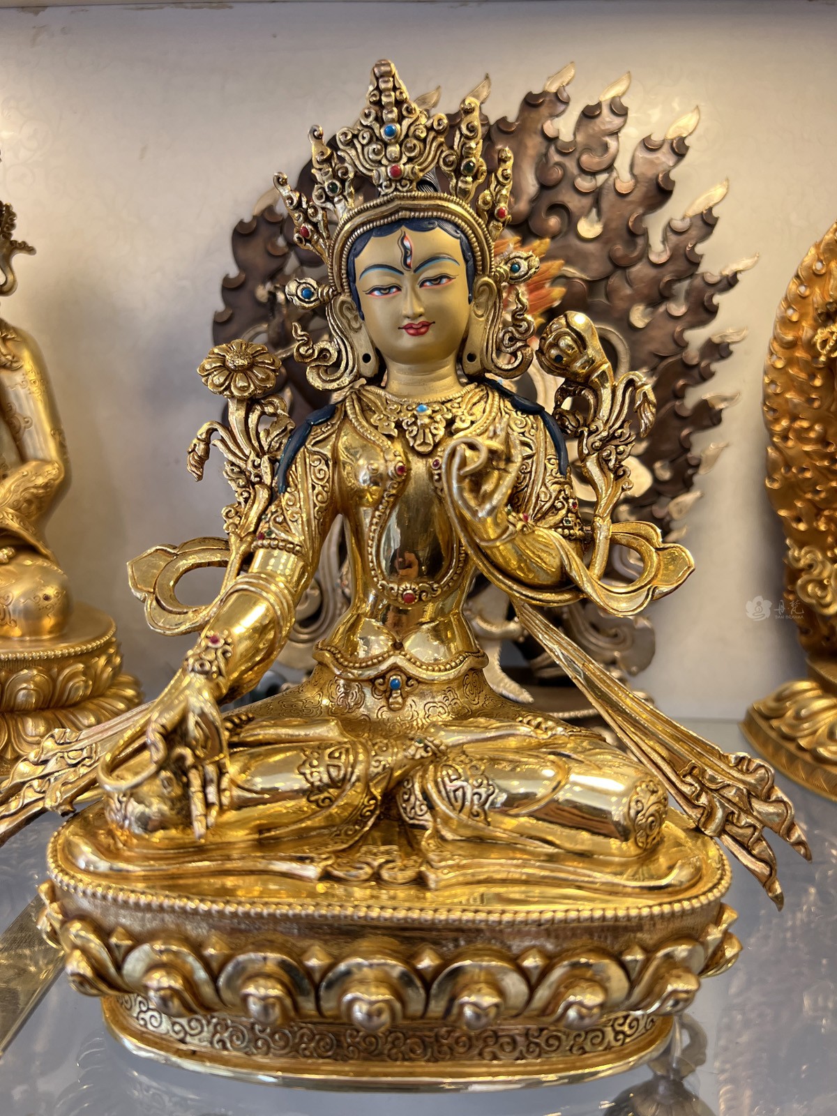 尼泊尔全鎏金白度母大师作品白卓玛纯手工铜雕7寸white Tara 23cm
