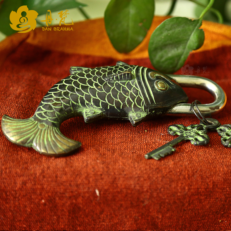 尼泊尔手工锁子 仿古锁子 别墅锁 民宿密室纯铜鲤鱼锁 年年有鱼锁