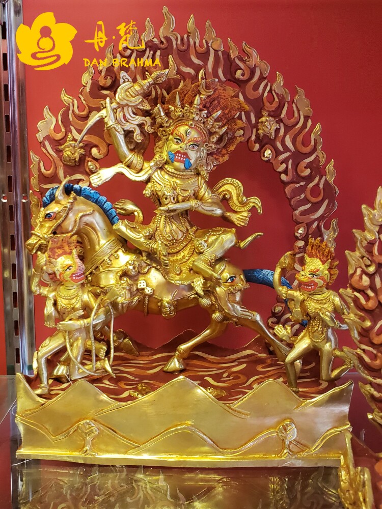 吉祥天母雕像 尼泊尔全鎏金彩绘巴丹拉毛8寸摆件密宗铜雕铜佛25cm
