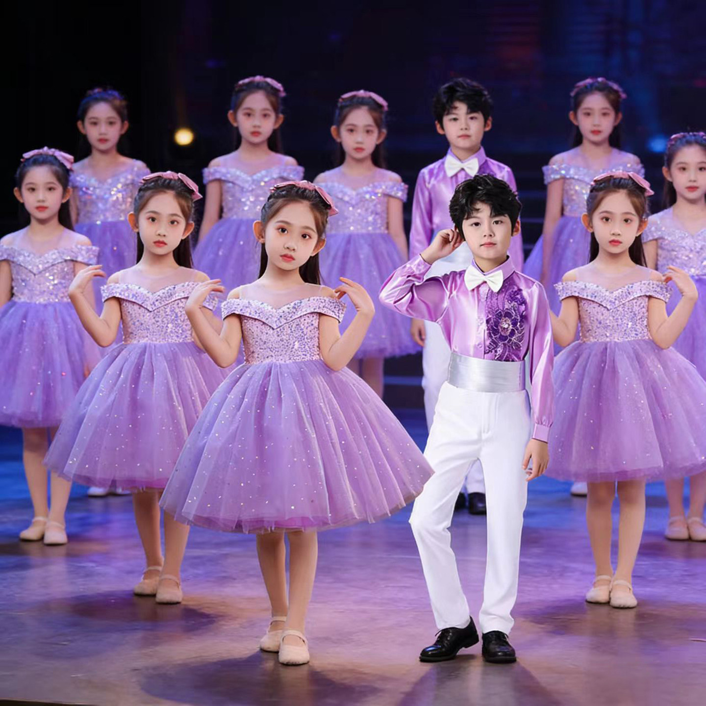 六一儿童合唱演出服小学生朗诵表演服装礼服幼儿园主持人蓬蓬裙