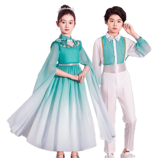 元旦儿童演出服古筝合唱表演服服装民乐琵琶国风汉服新款女童礼服