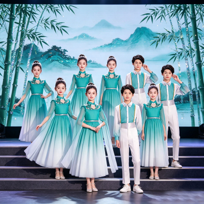六一儿童大合唱演出服中国风诗歌