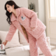 睡衣女冬季 三层加厚法兰绒睡衣套装 秋冬天保暖珊瑚绒夹棉袄家居服