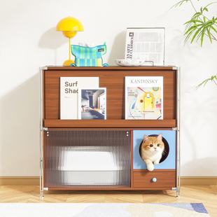 猫别墅猫砂柜室内猫咪食堂盆一体家用猫屋人宠共用家具中古风宠物