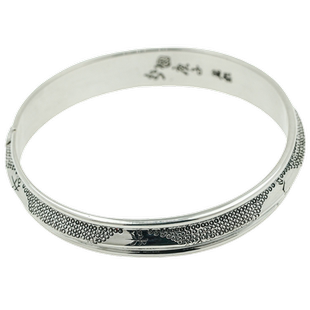 红银原创手工经文六字真言手镯复古99足银女男士寓意礼物银镯子