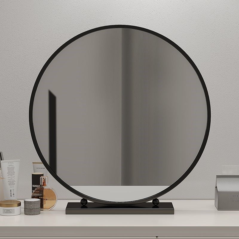 速发简约台式化妆舍圆形桌镜梳妆面卧室学生宿镜铁艺大镜子梳妆台