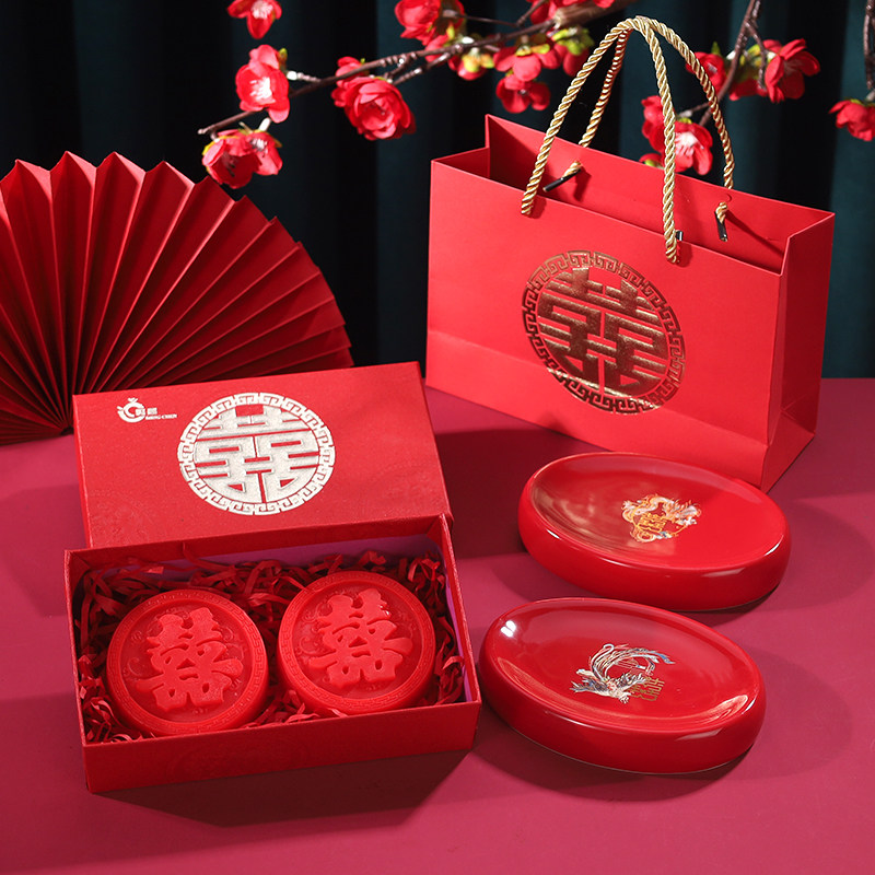 速发结婚创意香皂红色陪礼礼盒皂碟伴手嫁手工精油皂肥皂婚礼用品