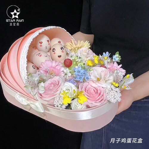 速发流星雨鸡蛋手提花篮满月坐月子祝寿插花篮子花盒礼盒贴纸